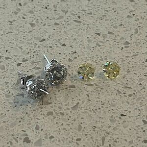 Beautiful topaz halo and matched pair treated stone silver earrings